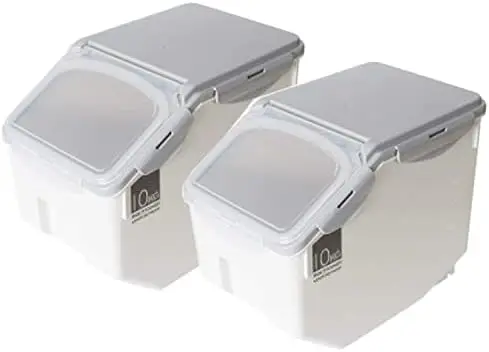 

Rice Storage Bin Food Containers Set Leak Proof Locking Lid, Large Storage Boxes Plastic Cereal Pet Food 15kg(18L), Grey,2packs