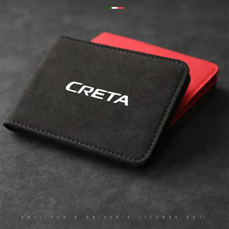 

For KONA CRETA SOLARIS Car Documents Storage Bag Suede Wallet Logo ID Card Driver License Holder Organizer Bag