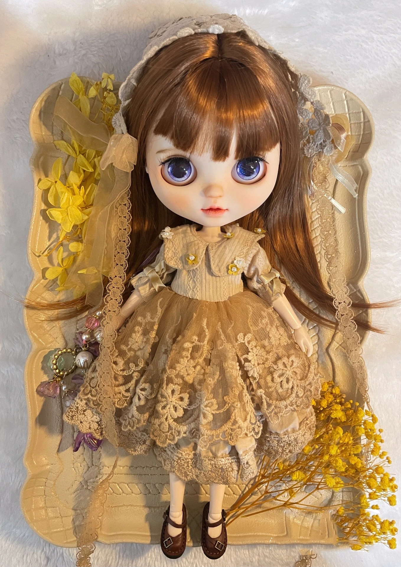 

Tea dyeing series Blythe clothes dress Flower Sea Lace puffy skirt dressing 1/6 30cm BJD anime girl (Fit for Pullip,Ob24, Licca)