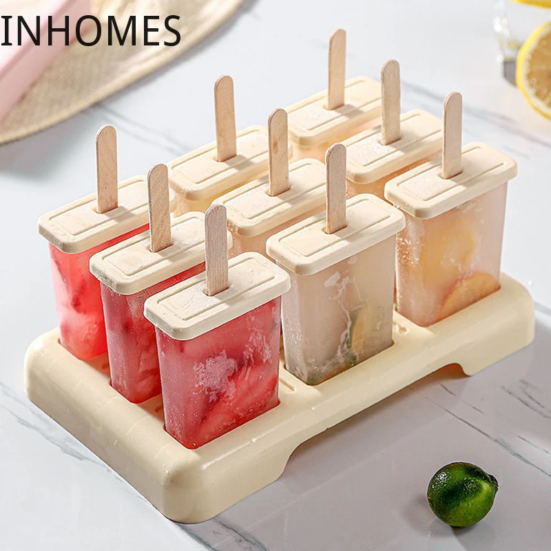 

2/4/8/9 Cells Ice Cream Mold Reusable Ice Mould Chocolate Tray Ice Cream DIY Mold Dessert Ice Cream Molds With Popsicle Stick