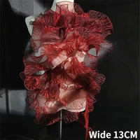 13cm wide luxury wine red organza yarn wrinkled pleated lace elastic ruffle trim wedding dress collar headveil sewing diy crafts