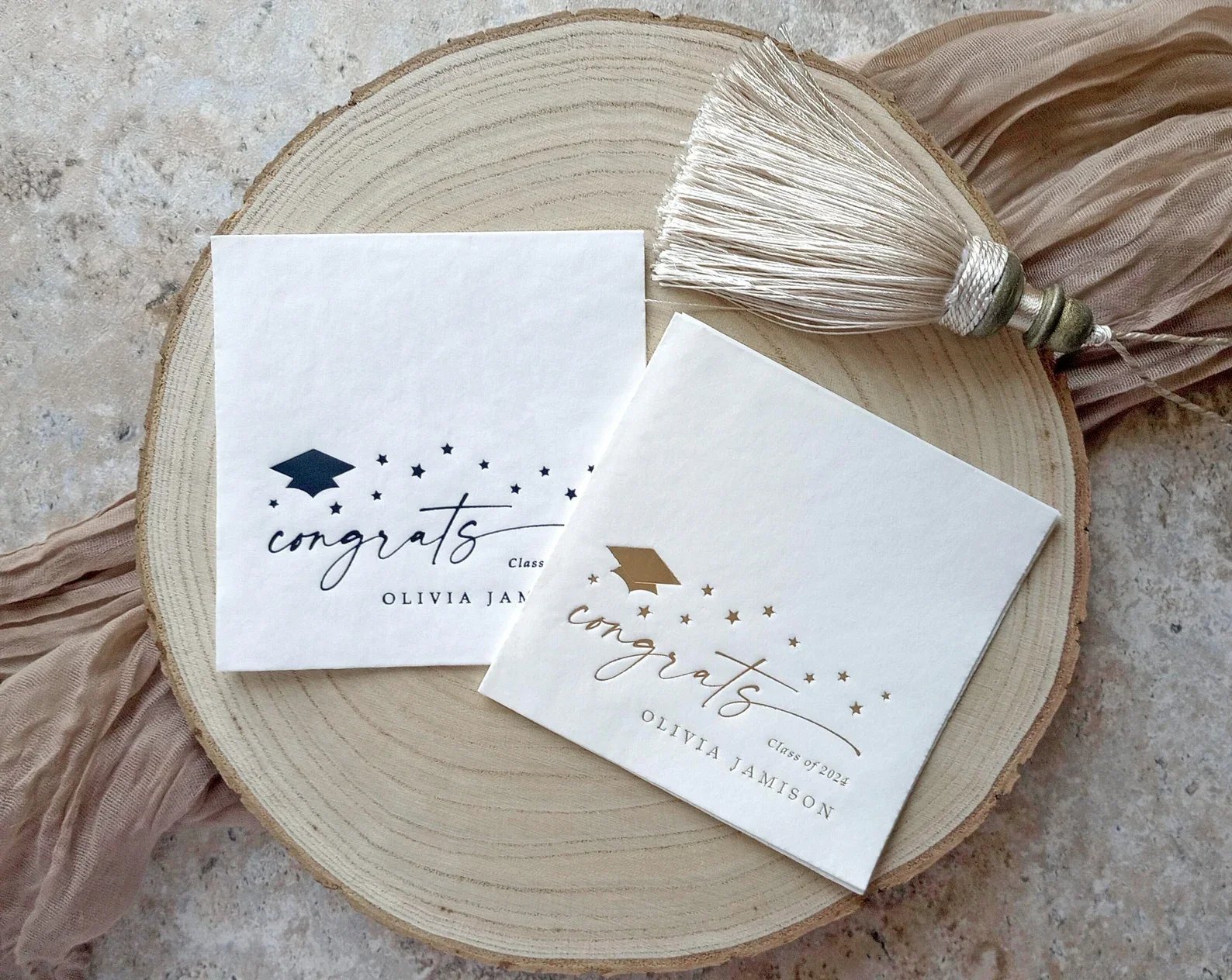 50 выпускных салфеток | Выпускной декор Класс 2024. Персонализированные салфетки