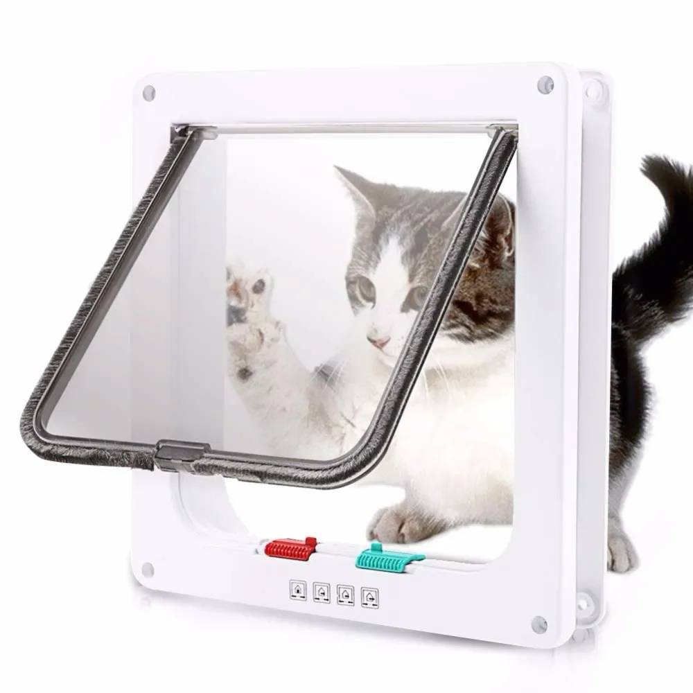

Flap Door with 4 Way Security Lock Dog Cat Flap Door for Dog Cats Kitten ABS Plastic Small Pet Gate Door Kit Cat Dogs Flap Doors