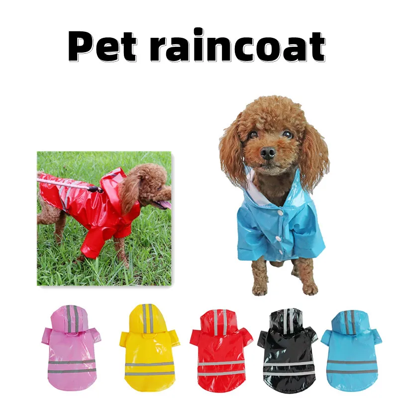 

Dog Rain Coat with Reflective Strip Summer Outdoor Puppy Pet Waterproof Jackets Dog Clothes PU Hooded Raincoats Dogs Clothes