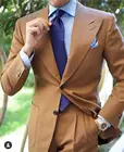 Костюм мужской классический из 2 предметов, блейзер и брюки, новейший пиджак и брюки, модный однотонный приталенный Свадебный комплект, коричневый, осень