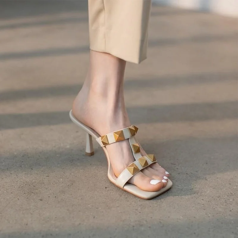 

2022 Summer Temperament Sandal Women Wear Rivets Fashion High Heel Sandals Lazy High Stiletto Women Shoes Explosion Mujer Sapato