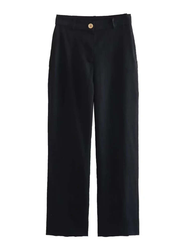 

Женские прямые брюки на пуговицах Kumsvag, элегантные льняные однотонные брюки с карманами, одежда для улицы на лето 2023