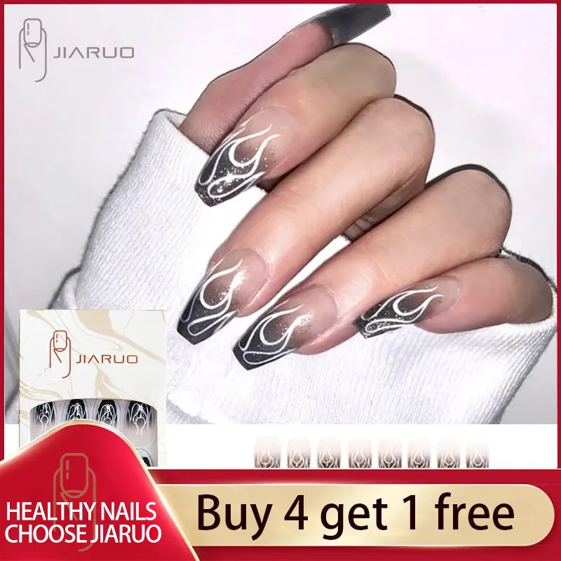 

JIARUO 24pcs/box Flame Fake Nails Y2k Press on Nail Tip Art Supplies for Profess Acrylic Desig Full Cover Long Coffin Glue Gyaru