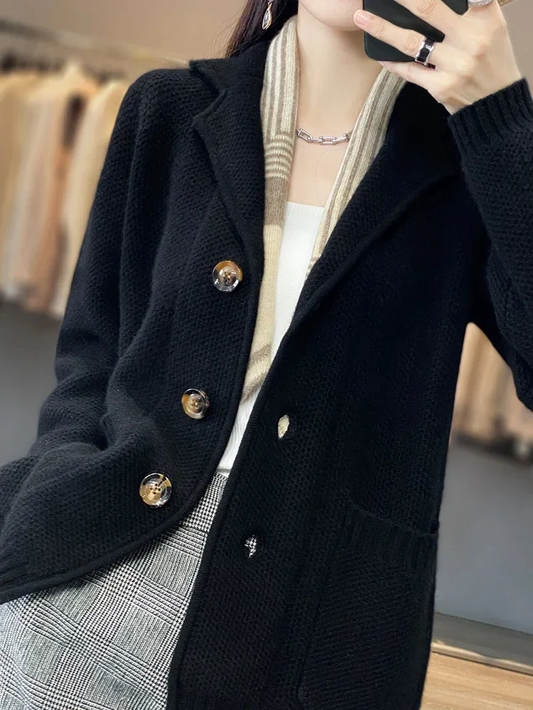 Женский кардиган из шерсти мериноса Кашемировое Пальто с воротником 100%