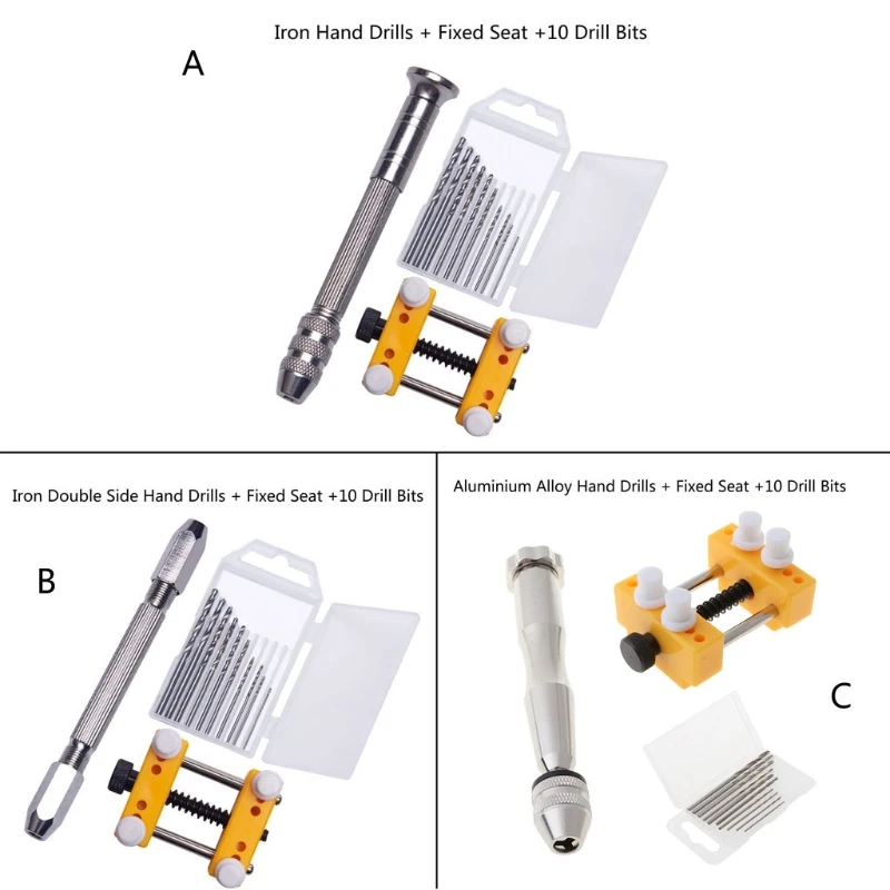 

E0BF 12Pcs Hand Drill Jewelry Tools Pin Vise for Resin Casting Molds Steel Hand Drill with 10Pc Drill Bits & Fixed Holder