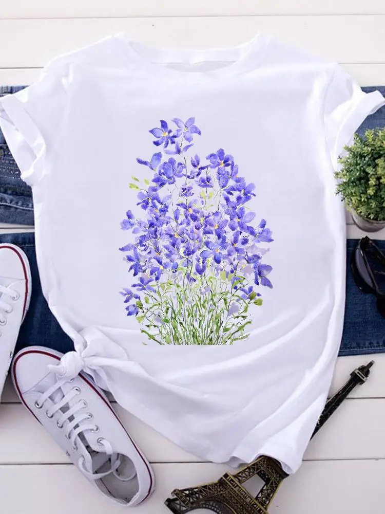 

Watercolor Flower New 90s Women Short Sleeve Tees Ladies Summer Clothes Tops Female Fashion Cartoon Tshirts Graphic T-Shirt