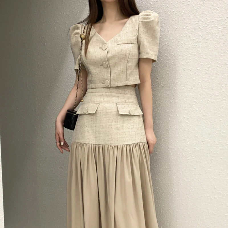 Женский комплект из 2 предметов короткий пиджак с V-образным вырезом и юбка