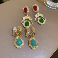 new baroque style green red crystal waterdrop earrings for women fashion jewelry vintage temperament pendientes mujer brincos