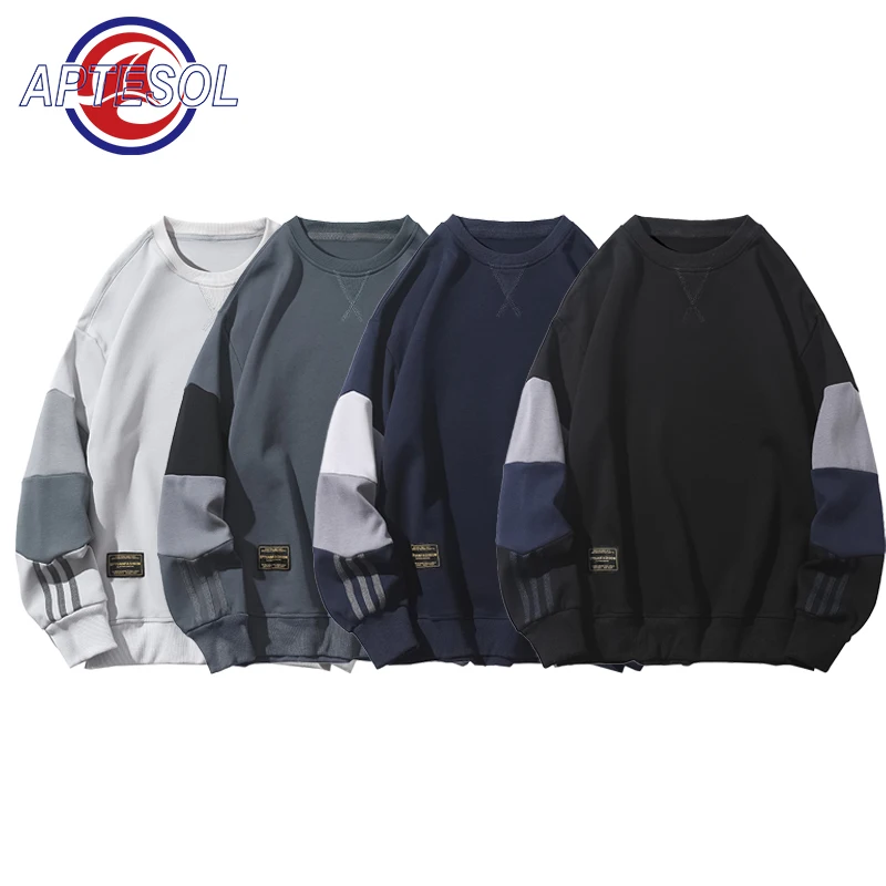 

APTESOL Plus Size Cotton Soft Men's Patchwork Sweatshirts y2k Long Sleeve Crew Neck Pullover Male Clothing Spring Hip Hop Tops