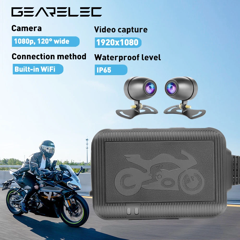 Motorcycle Dashcam DVR 1080P 120 Degree Dual Wide Angle Waterproof Camera Video Recorder with 24H Parking Monitor G-Sensor