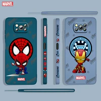 marvel spiderman hero cartoon for xiaomi poco x3 nfc f3 gt m4 m3 m2 pro c3 x2 silicone liquid left rope phone case coque capa