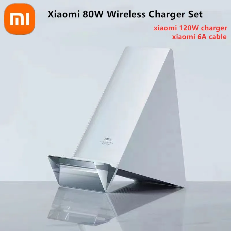 

Original Xiaomi Wireless Charger Stand Set 80W Max Fast Charge For Xiaomi 13/12/11 Series With 120W Charger 6A Cable For iPhone