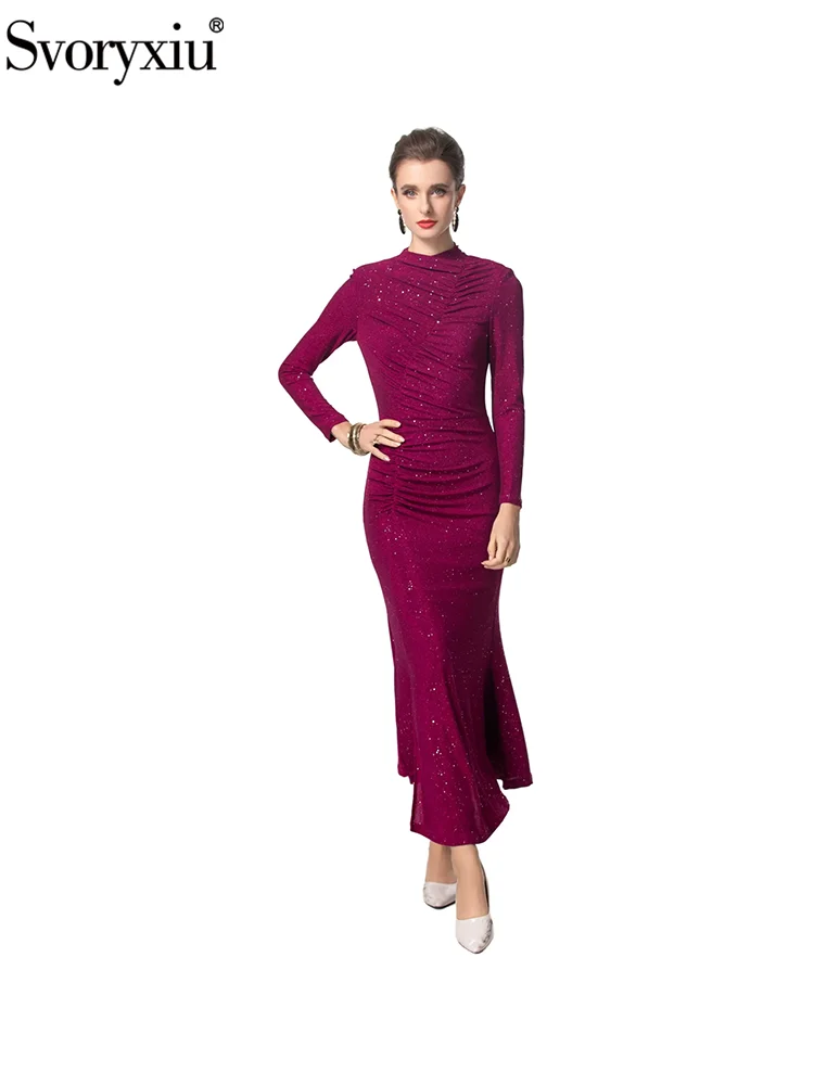 Svoryxiu модное подиумное осеннее бордовое элегантное длинное платье рыбий хвост