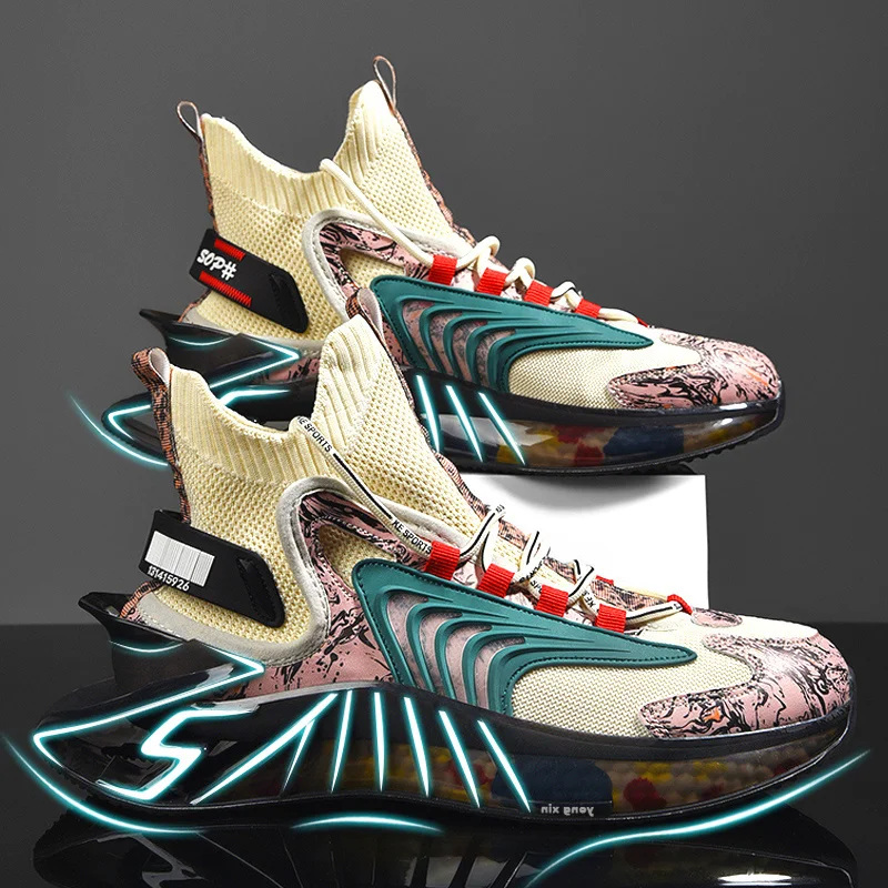 

Running Shoes for Men Summer Flying Woven Sneakers Blade Cushioning Soles Mens Athletic Shoes Outdoor Reflective Leisure Sneaker