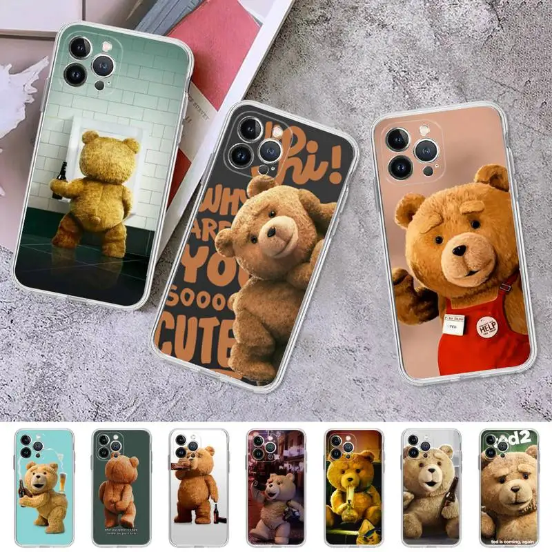 

RuiCaiCa Funny Teddy Bear Phone Case For iPhone 8 7 6 6S Plus X SE 2020 XR XS 14 11 12 13 Mini Pro Max Mobile Case