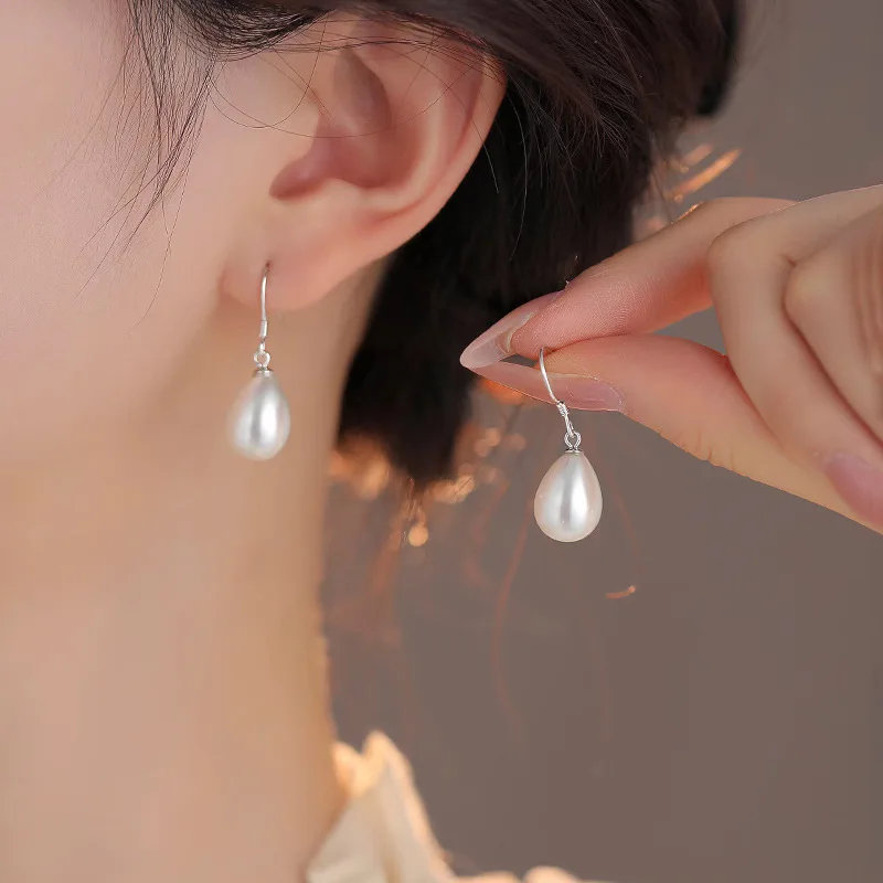 Серьги из стерлингового серебра женские ушные крючки с белым пресноводным