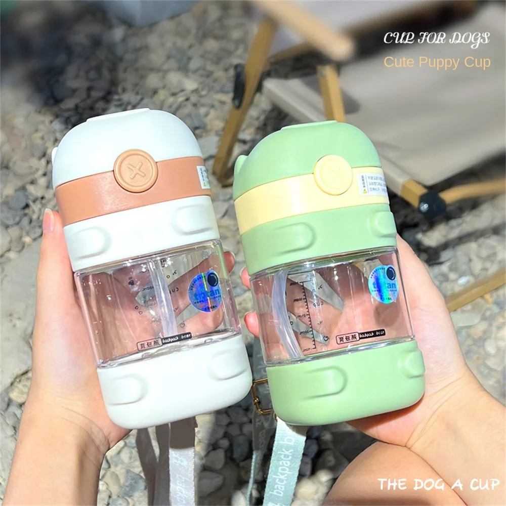 

Net Red Plastic Casual Water Cup Exercise Fitness Kettle Cute Dog Water Cup Kettle Portable Straw Girl Heart