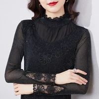 tfetters fashion embroidery woman tshirts spring bottoming mesh lace tops women hollow long sleeve t shirts for women clothing