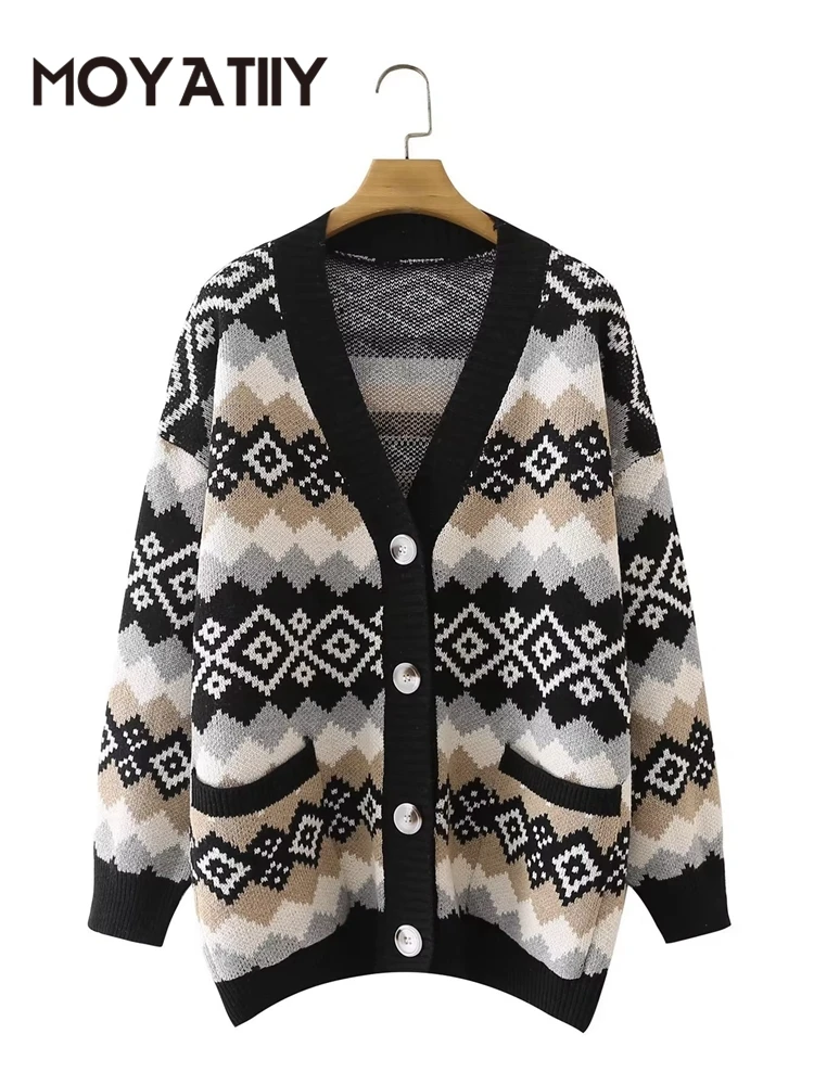 

MOYATIIY women 2022 fashion winter cardigan vintage oversized sweater vintage jumper female knitted cardigans
