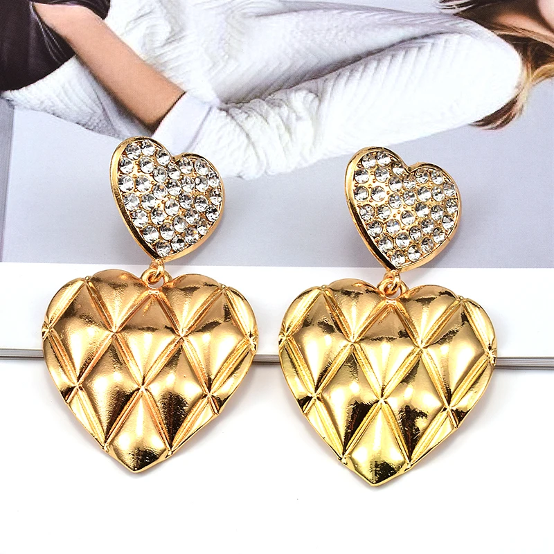 Новый дизайн золотистые металлические серьги-подвески в форме сердца
