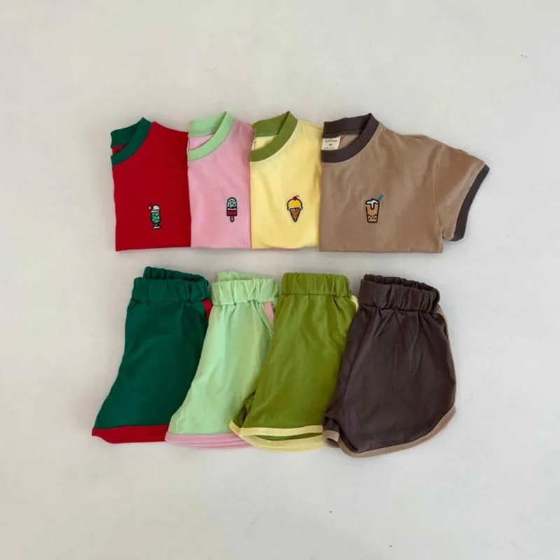 

Summer Boy Girl Baby Tracksuit Casual Clothes Set Children Cartoon Short Sleeve Tops + Shorts 2pcs Kid Cotton Fashion Tees Suit