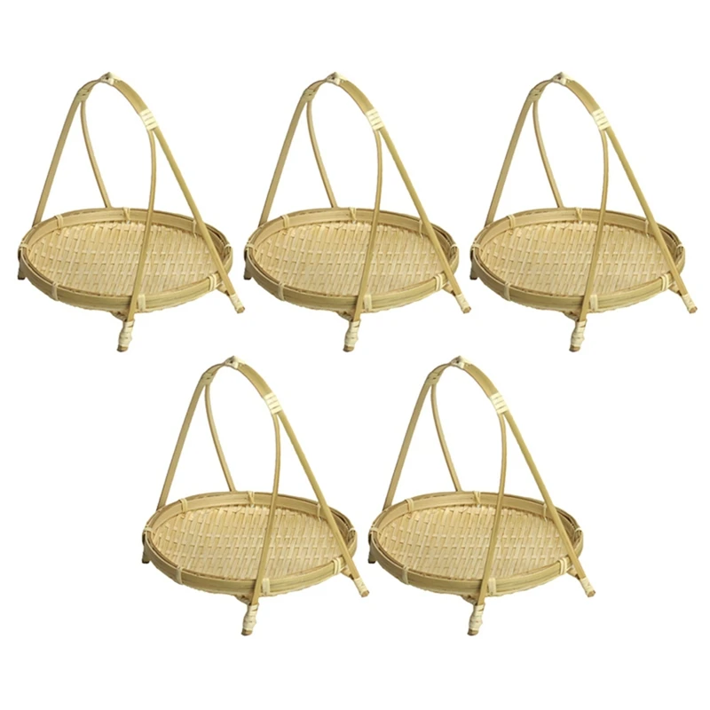 

5X Bamboo Weaving Straw Baskets Tier Rack Wicker Fruit Food Storage Kitchen Decorate Round Plate Stand Single Layer