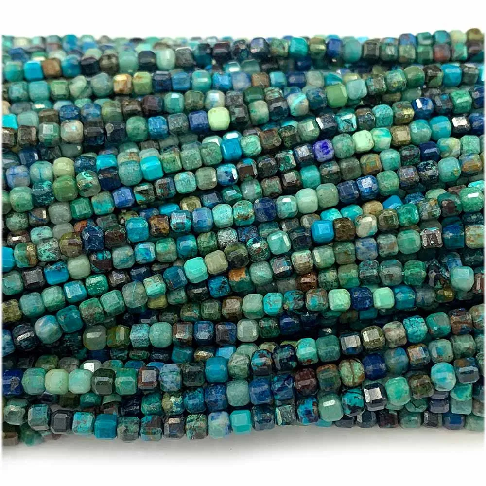 

Veemake Blue Green Azurite Edge Cube Faceted Beads For Jewelry Making Natural Stones Gemstones DIY Necklace Bracelets Earrings