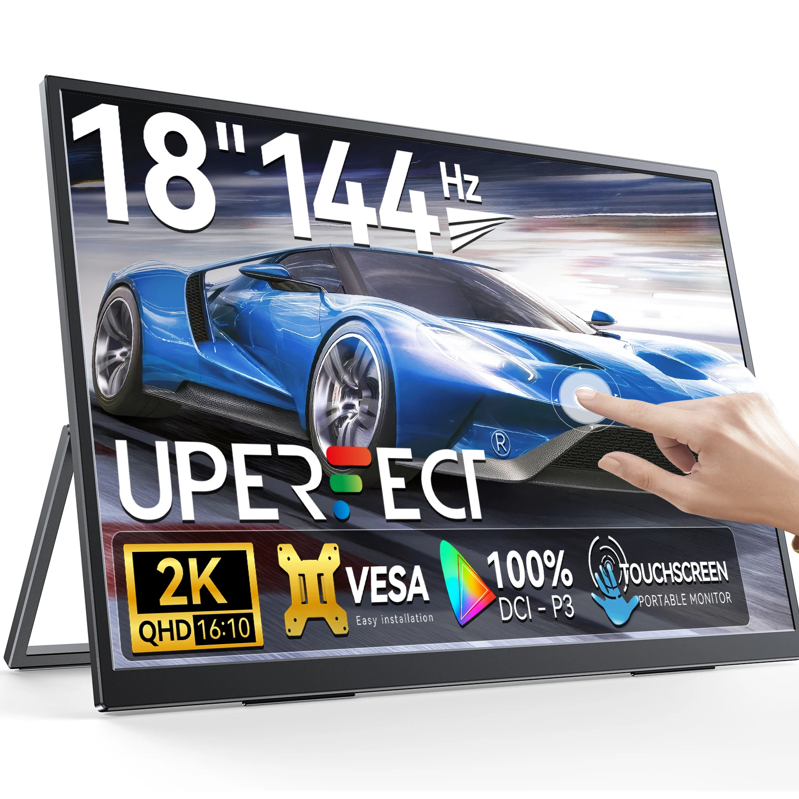 UPERUPERFECT сенсорный экран 18” 2K 144 Гц портативный монитор 100% DCI-P3 с FECT VESA и подставкой