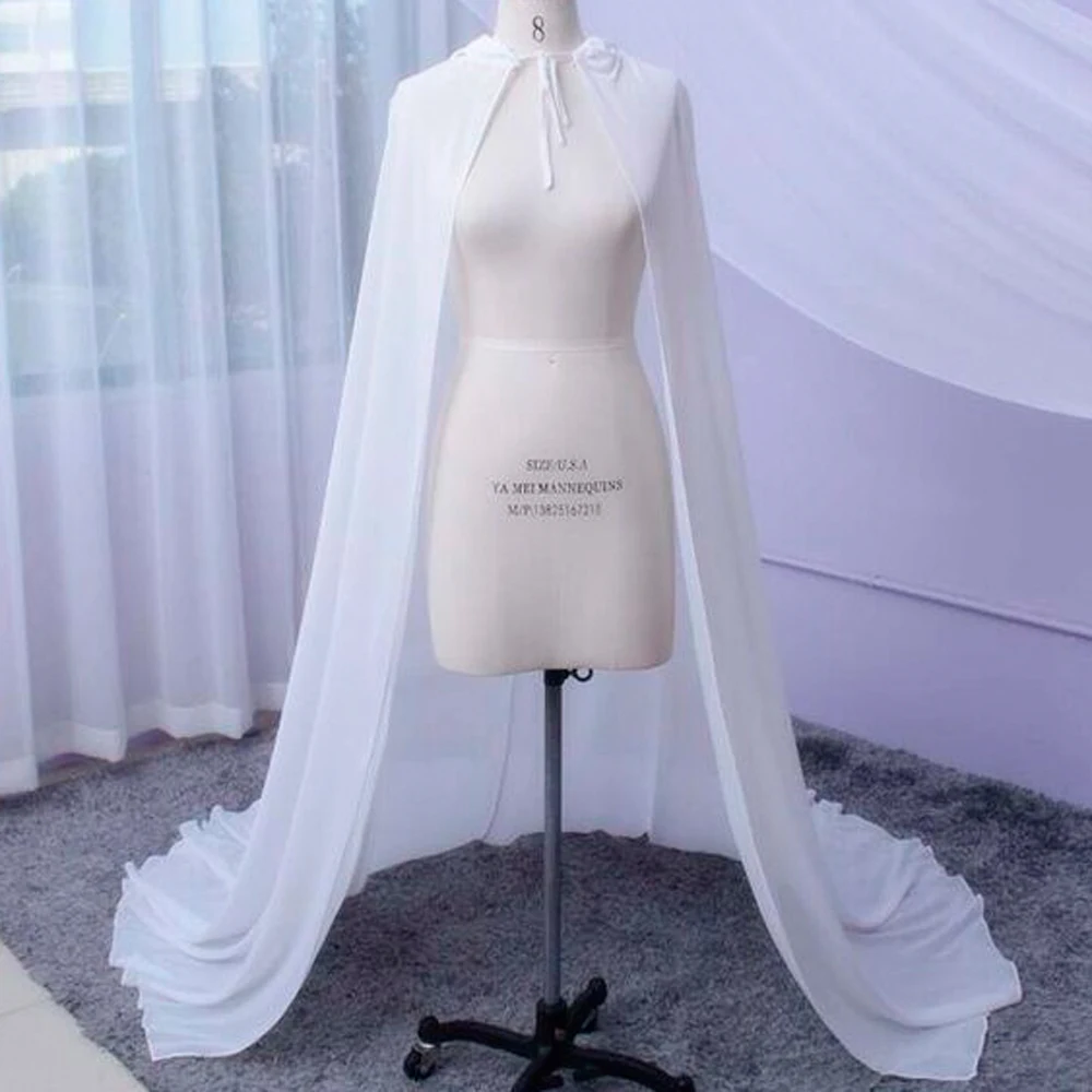 

Wedding Bridal Long Chiffon Cape Coat Hooded Medieval Halloween Cloak Shawl Wrap Party Shrug Cloak Bolero Formal Bridal Wrap