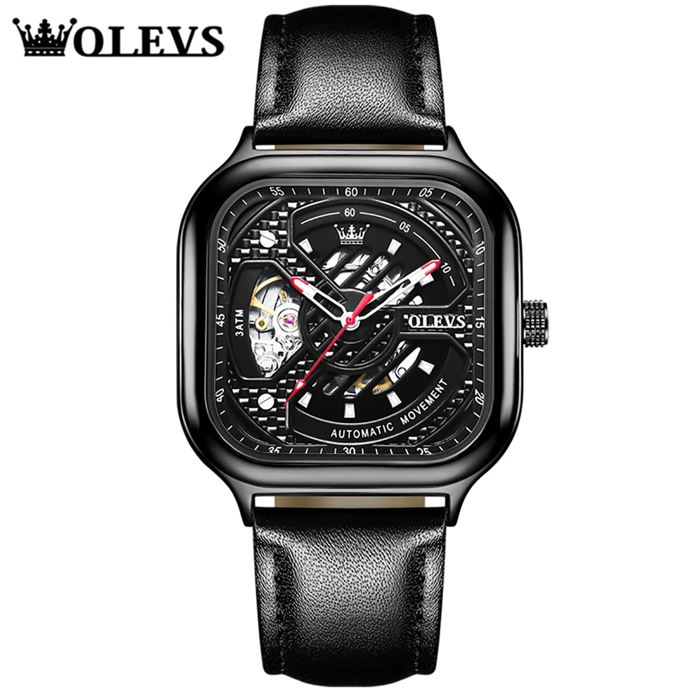 

OLEVS Fashion Men Watches Mechanical Automatic Watch Business Original Movment Brand Luxury Waterproof Genuine Leather Black