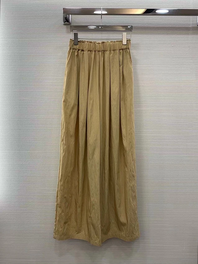 2023 new women fashion loose casual elastic waist pleated wide leg pants straight trousers trendy casual trousers 0629