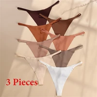 3pcsset sexy seamless thongs women t back g string panties ice silk underwear low rise female lingerie underpants for ladies
