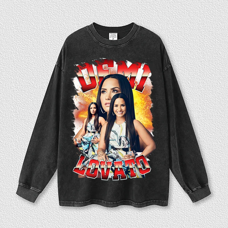 

Demi Lovato 2022 New Men's Brand Clothing Women Cool Cotton Washed T-Shirts Superior Quality Oversized Long Sleeve Autumn Tops