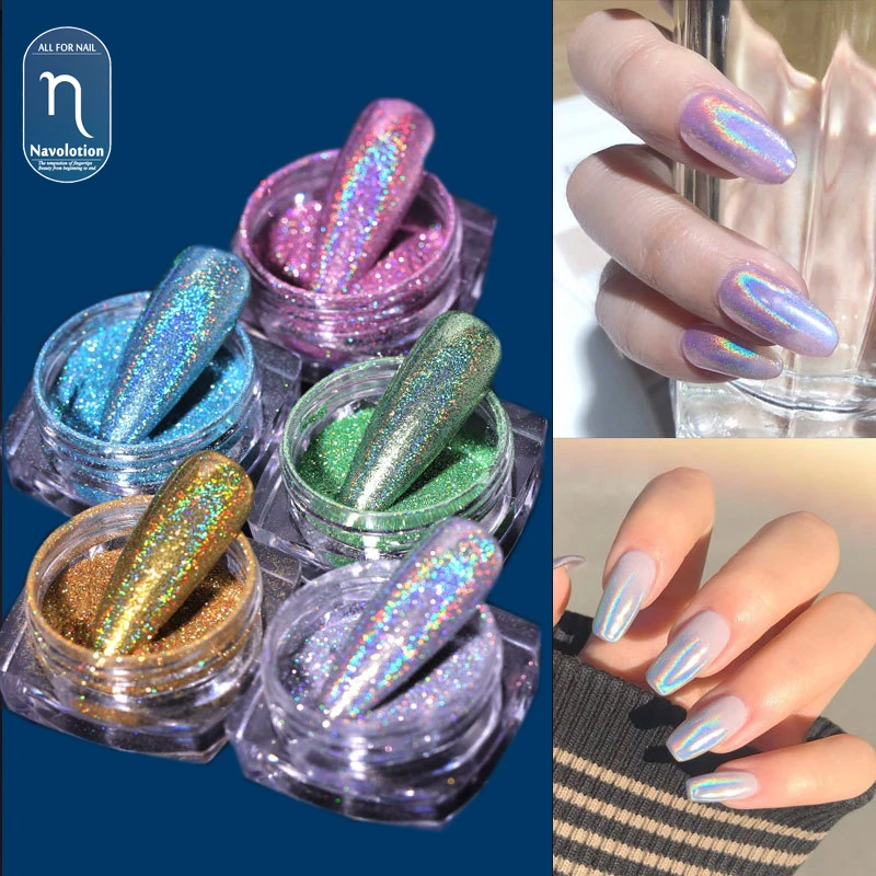 

Navolution Holographic Powder on Nails Laser Silver Glitter Chrome Nail Powder DIP Shimmer Gel Polish Flakes for Manicure Pigmen