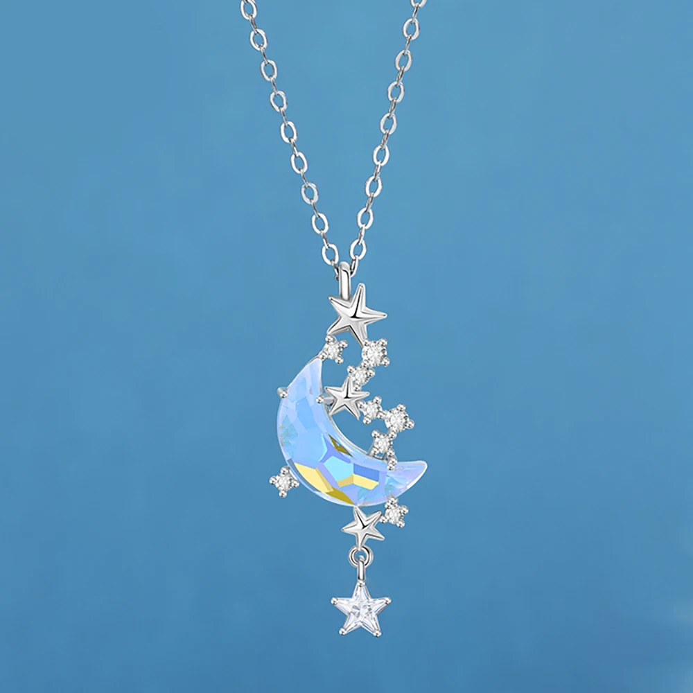 Fashion Moon Splashing Galaxy Frost Wind Net Celebrity Ladies Necklace Temperament Star Moon Necklace Clavicle Chain Jewelry