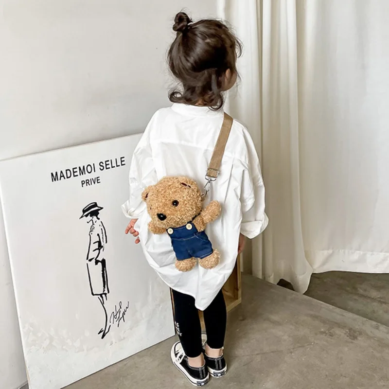 Little Girl Boy Cartoon Lovely Bear Small Shoulder Bags New Children Cute Fashion Plush Doll Messenger Bag Drop Shipping Hot
