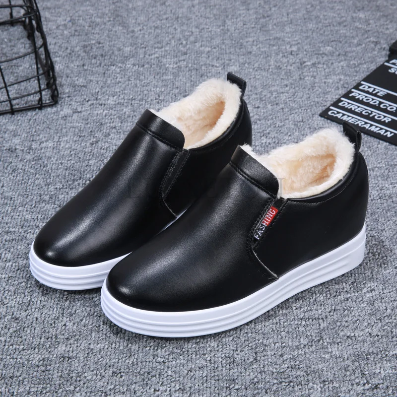 

Women Flat Sole Single Shoes Plush Casual Shoes Thick Soled One Step Up White Feet Suit 2022 Autumn Winter New Style