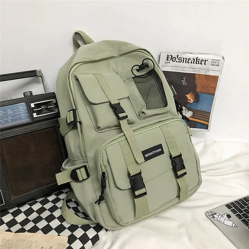 

Large Women School Backpack for Girls Boys High School Bags Green Nylon University Student Bookbag Korean Casual 2022