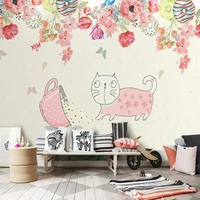 custom 3d cartoon cat and flowers wall mural wallpaper for childrens room bedroom house decoration wall paper sticker fresco