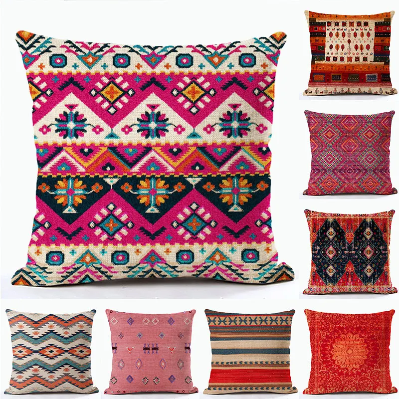 

Ethnic Print Pillows Case Hot Bohemian Decorative Geometric Throw Pillows Sofa Couch Lumbar Pillowcase Home Decor 45*45cm
