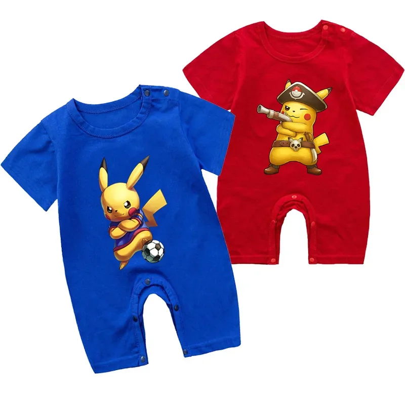 

Pikachu Children's One-piece Short-sleeved Flat-footed Cartoon Print One-piece Jumpsuit Baby's Best Gift Around Pikachu