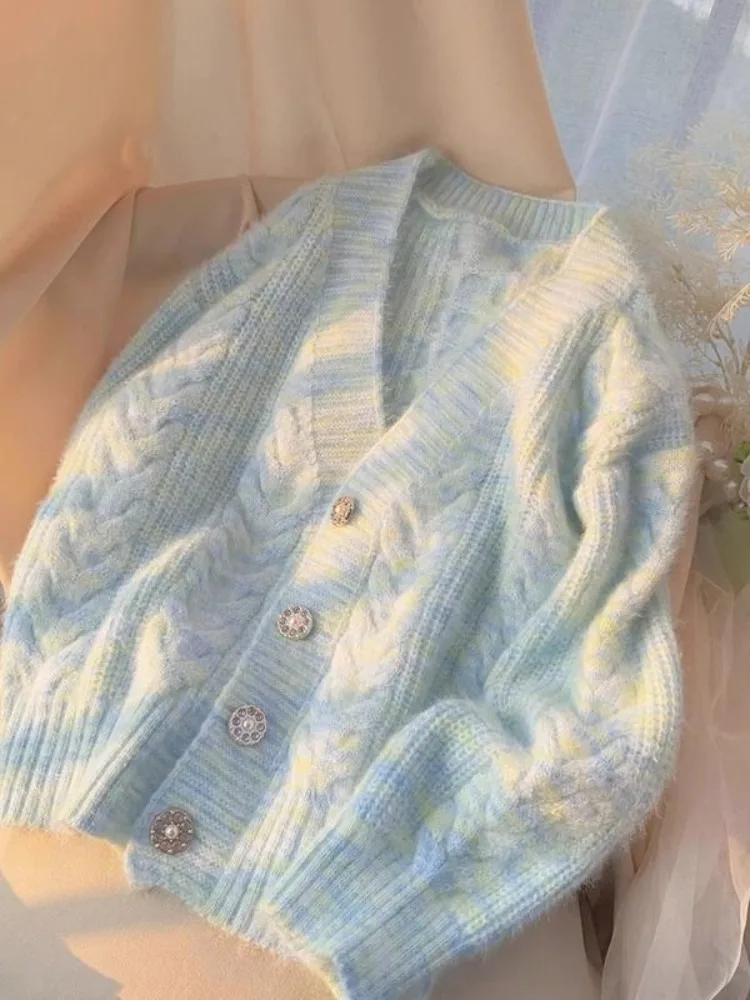 Женский вязаный кардиган Hikigawa с V-образным вырезом и длинным рукавом