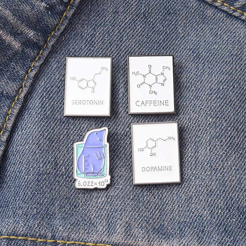 

Creative Chemistry Equation Enamel Pins New Chemical Molecular Brooches Lapel Pins Backpack Badge Cartoon Jewelry Gift Wholesale
