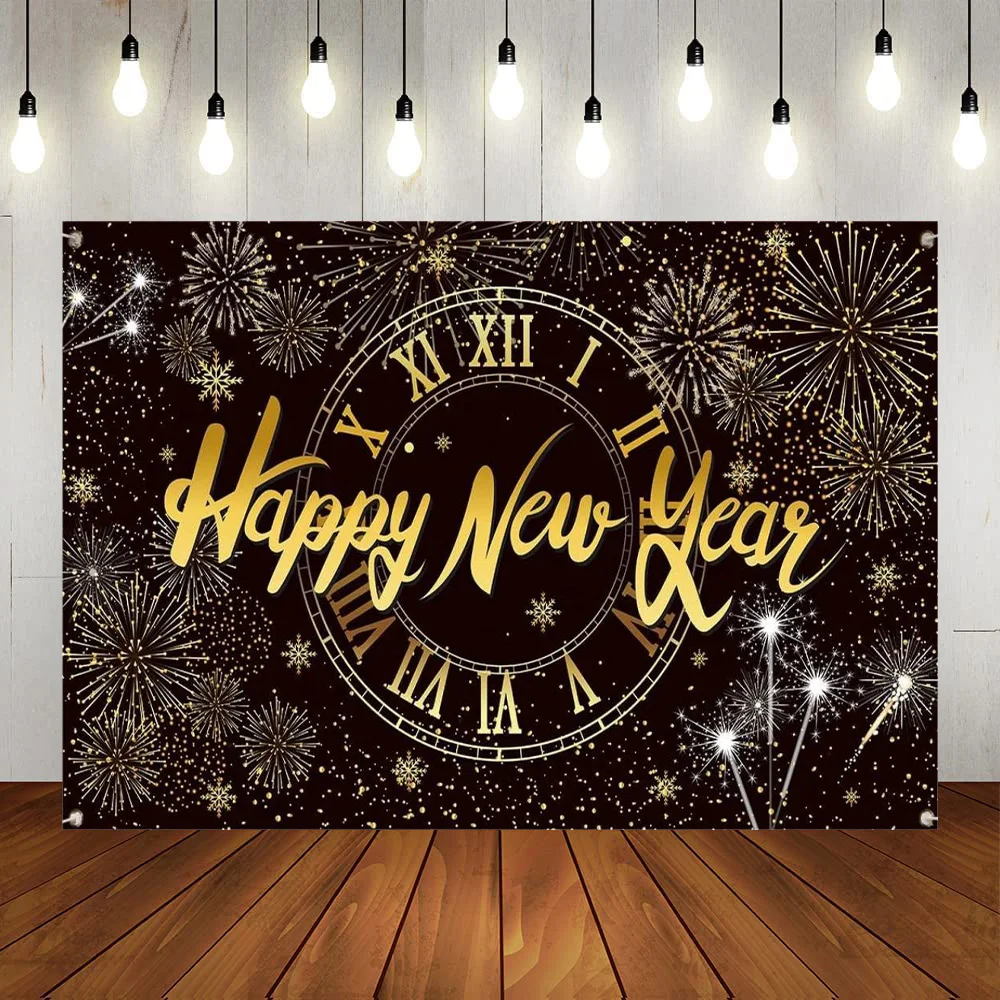 

Black Gold Happy New Year Photo Backdrop Happy New Year Banner Decor 2024 Lunar New Years Eve Party Spring Festival Decorations
