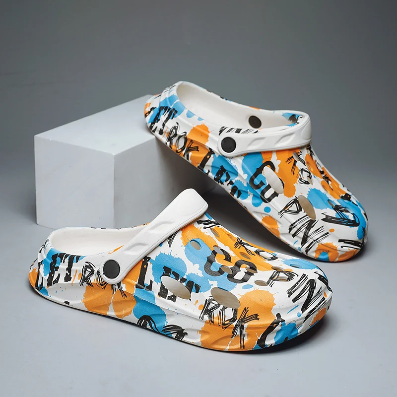 

Летние мужские сандалии, модная дизайнерская садовая обувь с принтом, сандалии для сада, мужские повседневные шлепанцы, пляжная обувь унисекс из ЭВА